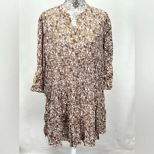 MILLENIUM Brown and cream floral tiered shift dress size L.‎